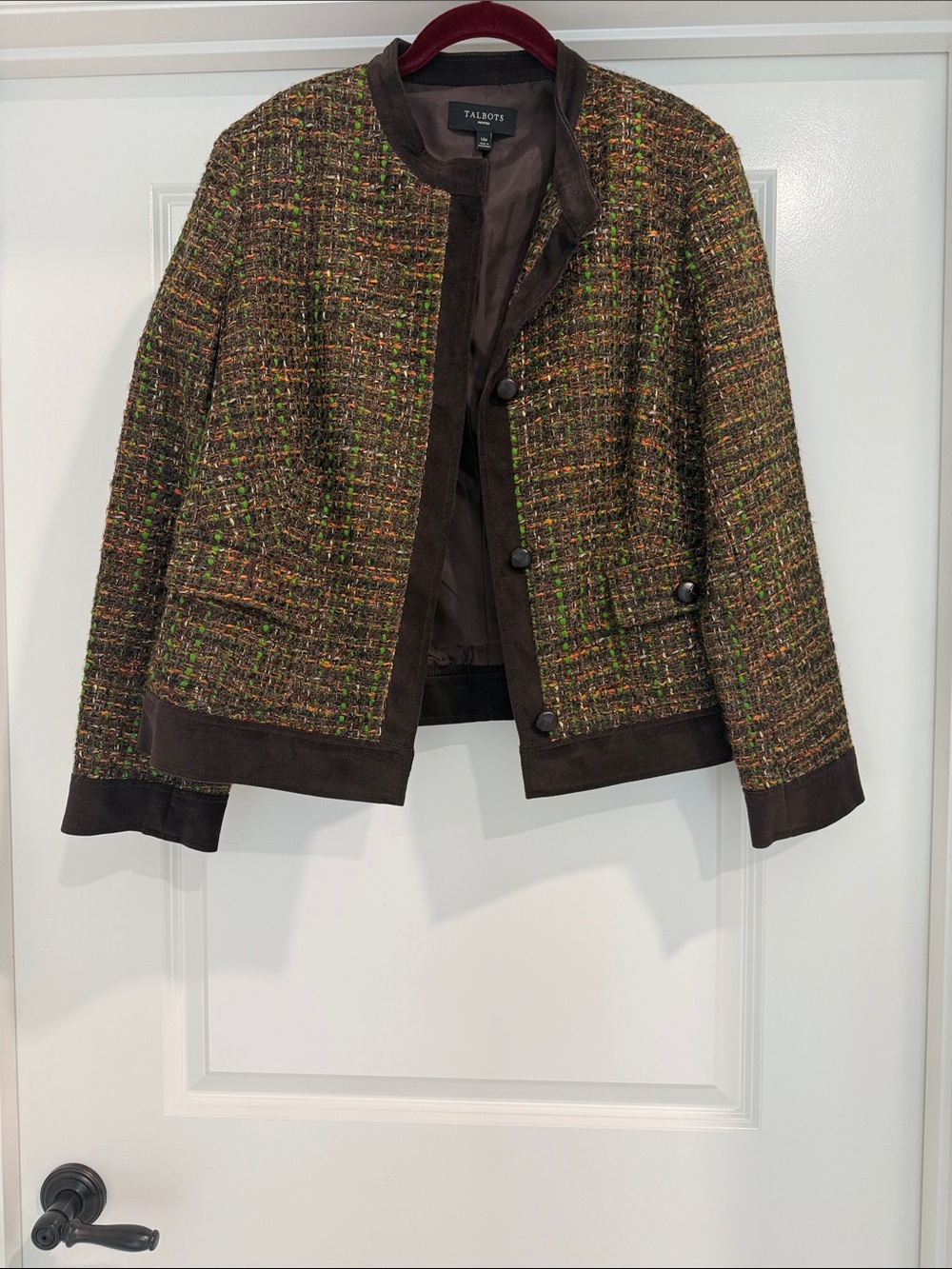 Talbots Brown Multicolor Tweed Collarless Jacket